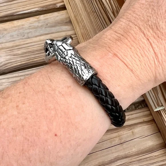 Python Braided Leather Rope Cuff! NEW! - Picture 3 of 16